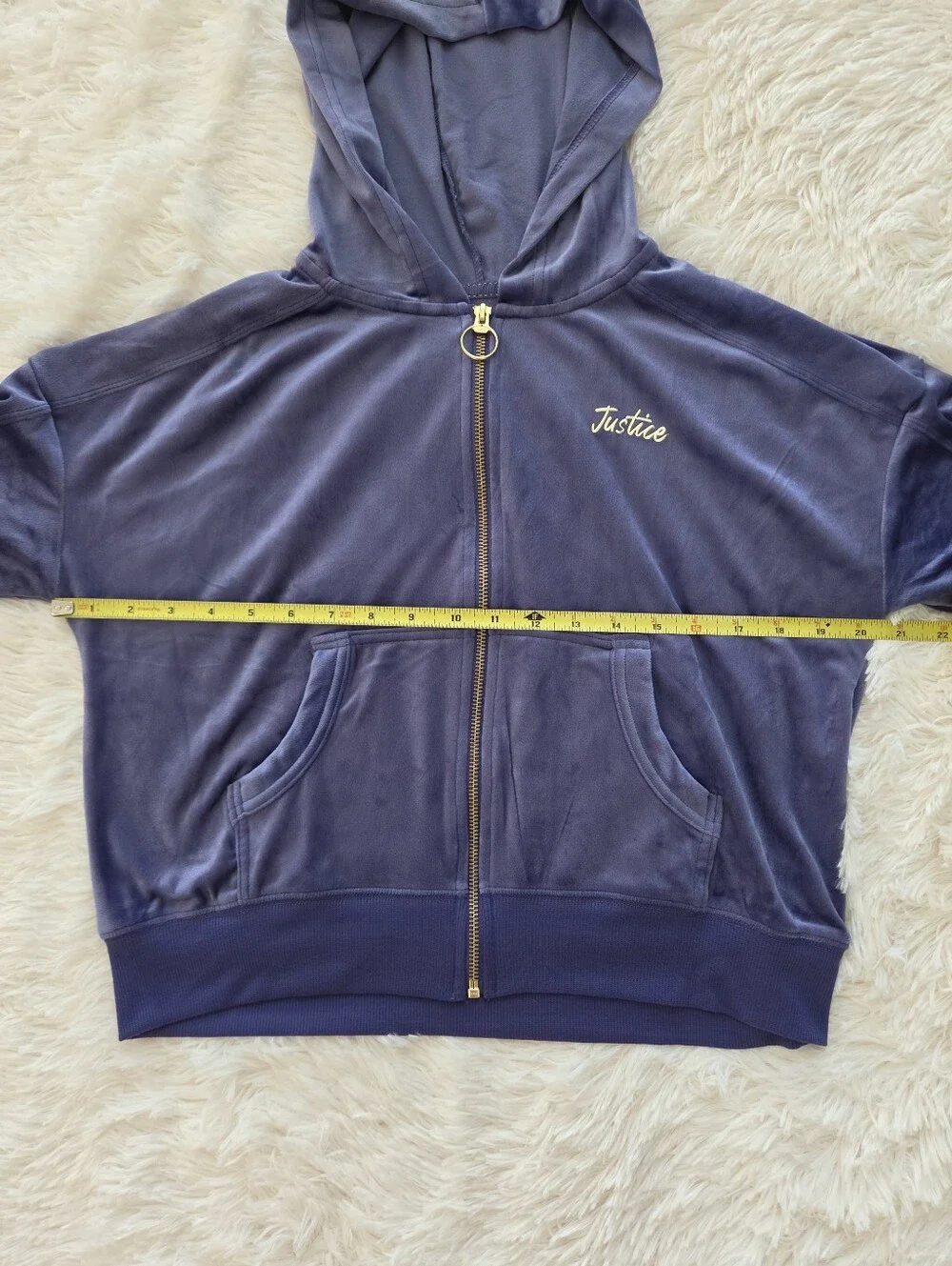 Justice Blue Velour Zip Up Hoodie Track Suit Girls Size L 12/14